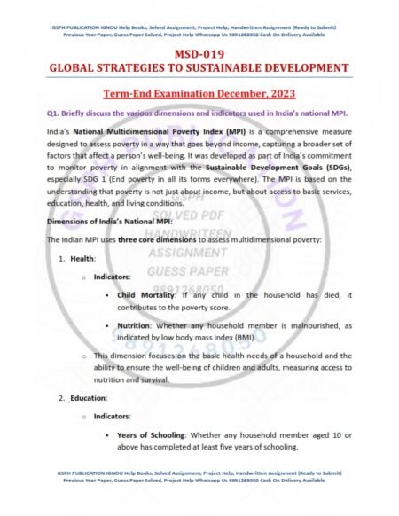 IGNOU MSD-019 Previous Year Solved Question Paper English Medium (DEC 2023)