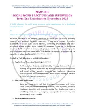 IGNOU MSW-005 Previous Year Solved Question Paper English Medium (DEC 2023)