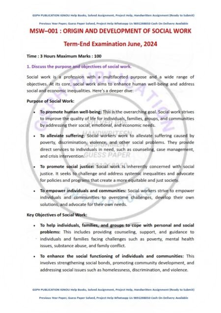 IGNOU MSW-001 Previous Year Solved Question Paper English Medium (JUNE 2024)