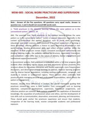 IGNOU MSW-005 Previous Year Solved Question Paper English Medium (DEC 2022)