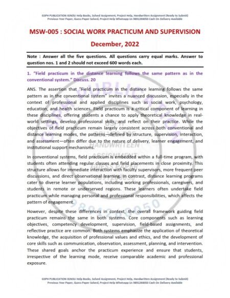 IGNOU MSW-005 Previous Year Solved Question Paper English Medium (DEC 2022)