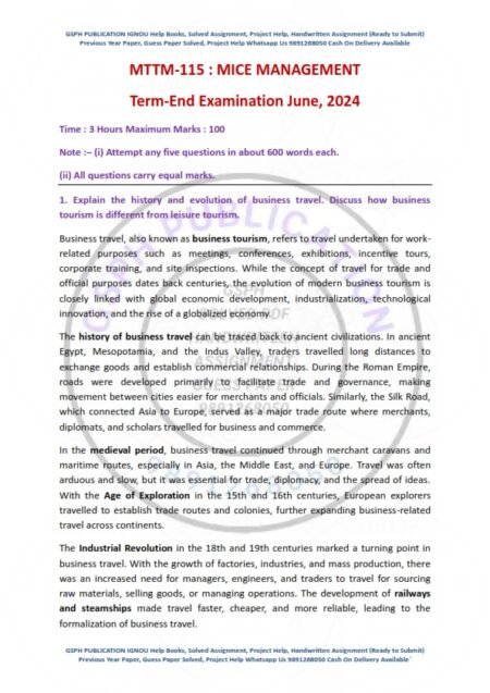 IGNOU MTTM-115 Previous Year Solved Question Paper English Medium (JUNE 2024)