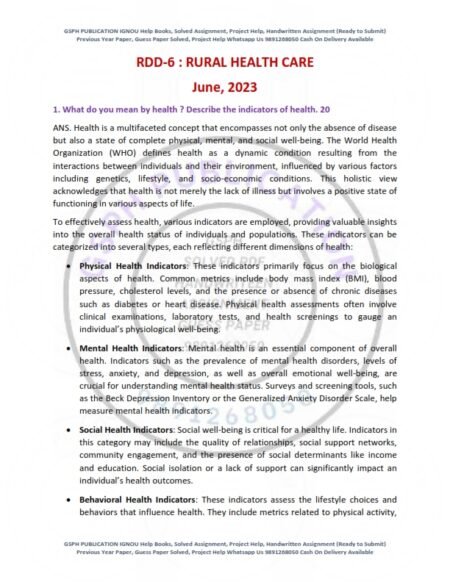 IGNOU RDD-06 Previous Year Solved Question Paper English Medium (June 2023)