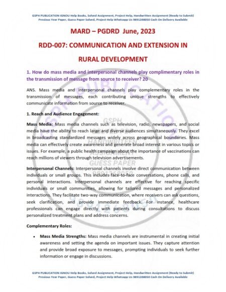 IGNOU RDD-07 Previous Year Solved Question Paper English Medium (June 2023)