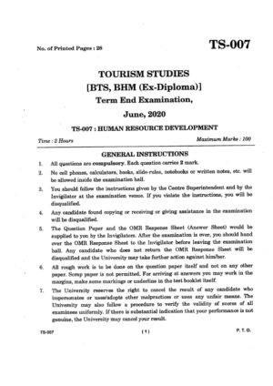 IGNOU TS-07 Previous Year Solved Question Paper English Medium (JUNE 2020)