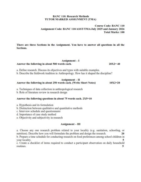 IGNOU BANC-110 Solved Assignment 2025-26 English Medium