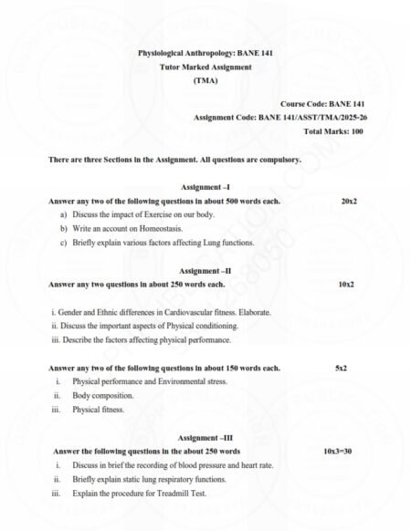 IGNOU BANE-141 Solved Assignment 2025-26 English Medium