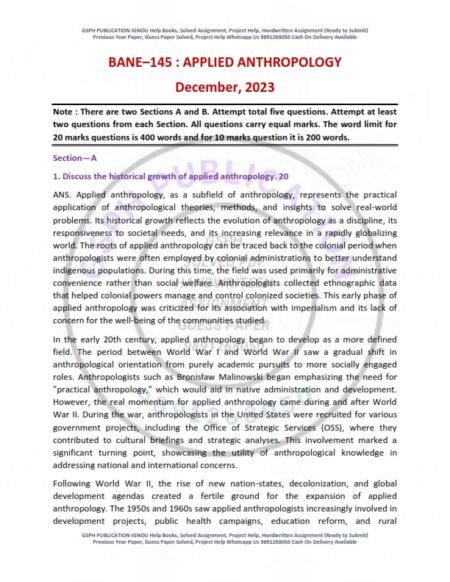 IGNOU BANE-145 Previous Year Solved Question Paper English Medium (DEC 2023)