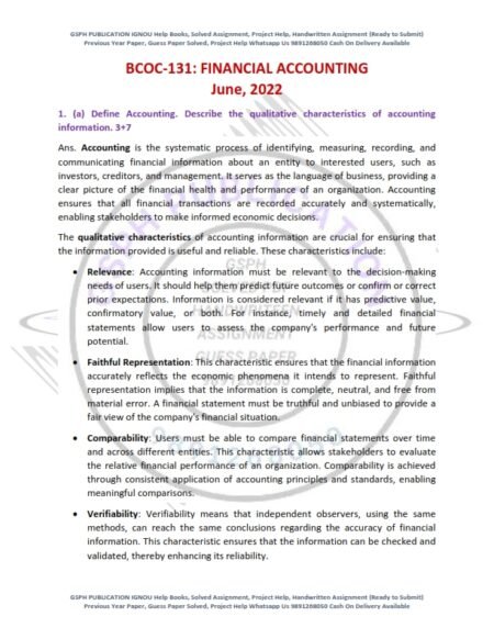 IGNOU BCOC-131 Previous Year Solved Question Paper English Medium (June 2022)