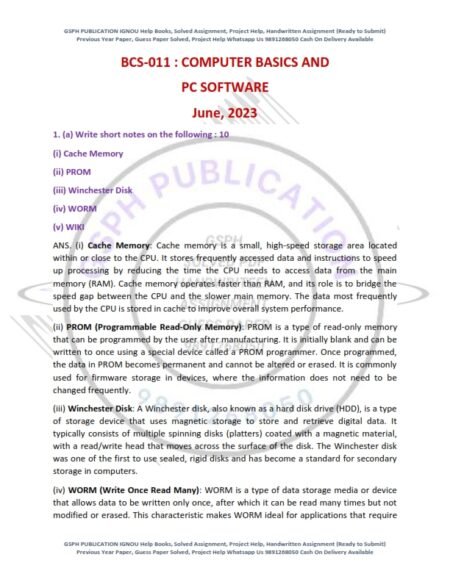 IGNOU BCS-11 Previous Year Solved Question Paper English Medium (June 2023)