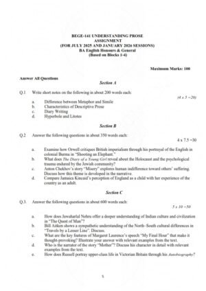 IGNOU BEGE-141 Solved Assignment 2025-26 English Medium