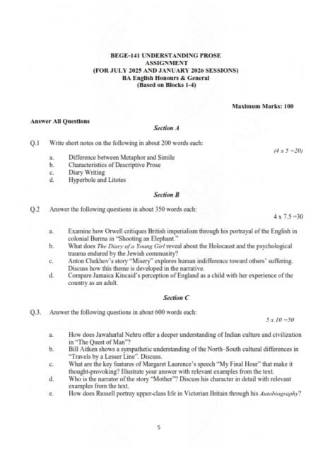 IGNOU BEGE-141 Solved Assignment 2025-26 English Medium