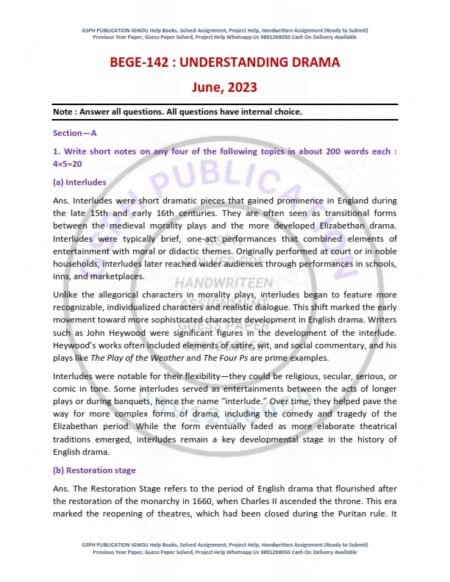 IGNOU BEGE-142 Previous Year Solved Question Paper English Medium (JUNE 2023)