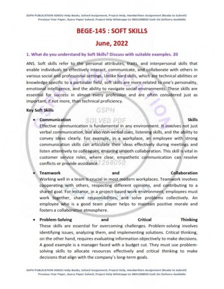 IGNOU BEGE-145 Previous Year Solved Question Paper English Medium (June 2022)