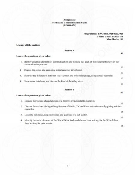 IGNOU BEGG-171 Solved Assignment 2025-26 English Medium