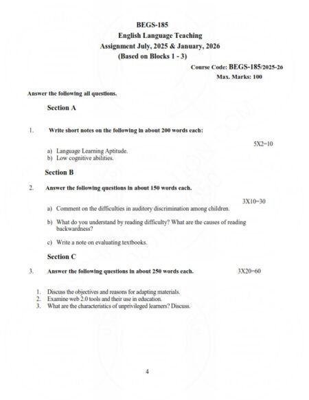 IGNOU BEGS-185 Solved Assignment 2025-26 English Medium
