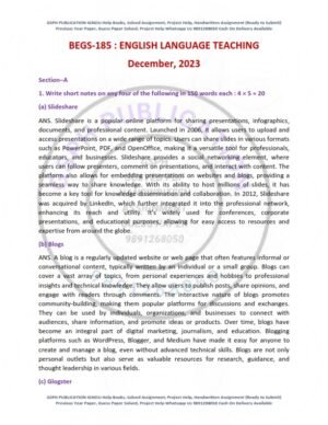 IGNOU BEGS-185 Previous Year Solved Question Paper English Medium (DEC 2023)