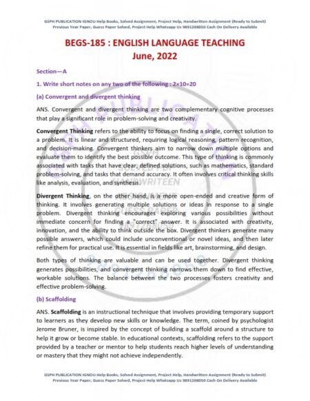 IGNOU BEGS-185 Previous Year Solved Question Paper English Medium (JUNE 2022)