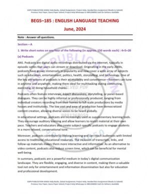 IGNOU BEGS-185 Previous Year Solved Question Paper English Medium (JUNE 2024)