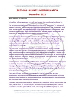 IGNOU BEGS-186 Previous Year Solved Question Paper English Medium (DEC 2022)