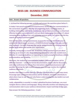 IGNOU BEGS-186 Previous Year Solved Question Paper English Medium (DEC 2023)