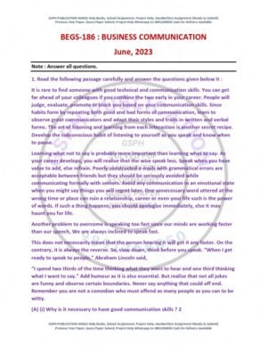 IGNOU BEGS-186 Previous Year Solved Question Paper English Medium (JUNE 2023)