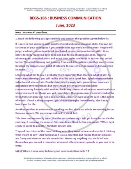 IGNOU BEGS-186 Previous Year Solved Question Paper English Medium (JUNE 2023)