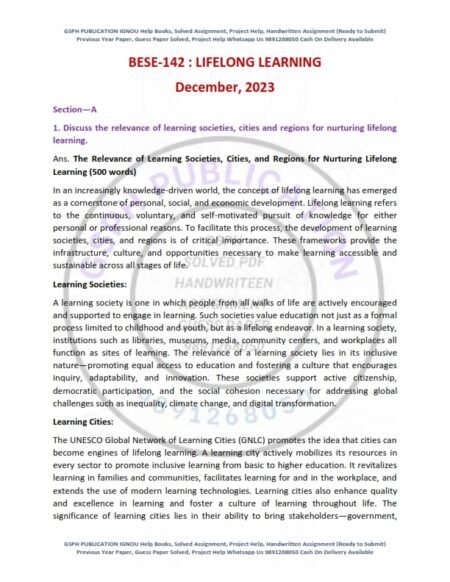 IGNOU BESE-142 Previous Year Solved Question Paper English Medium (DEC 2023)
