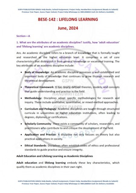 IGNOU BESE-142 Previous Year Solved Question Paper English Medium (June 2024)