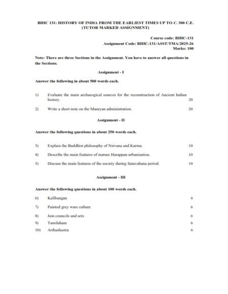 IGNOU BHIC-131 Solved Assignment 2025-26 English Medium