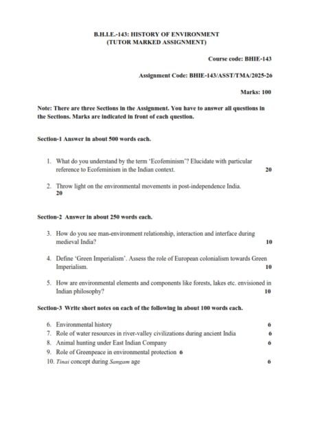 IGNOU BHIE-143 Solved Assignment 2025-26 English Medium