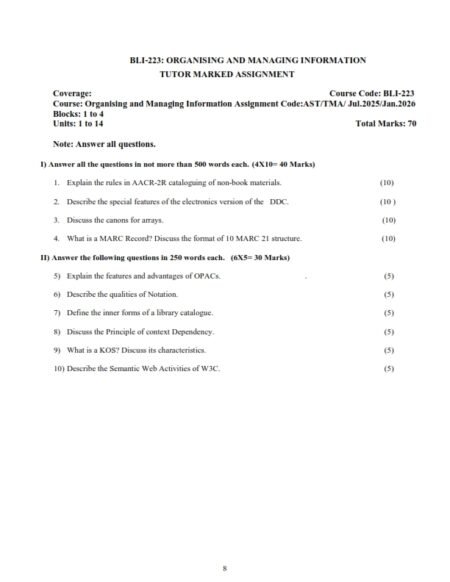 IGNOU BLI-223 Solved Assignment 2025-26 English Medium
