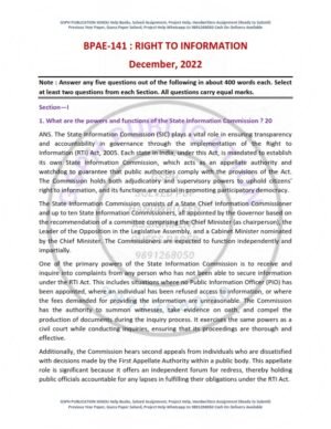 IGNOU BPAE-141 Previous Year Solved Question Paper English Medium (DEC 2022)