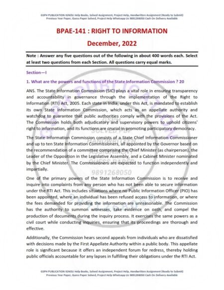 IGNOU BPAE-141 Previous Year Solved Question Paper English Medium (DEC 2022)