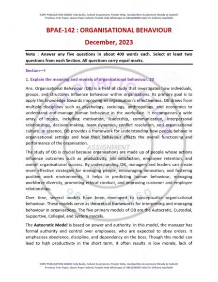 IGNOU BPAE-142 Previous Year Solved Question Paper English Medium (DEC 2023)