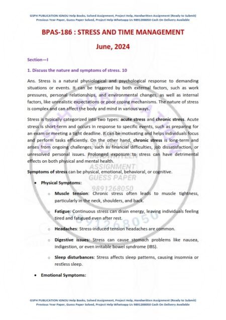 IGNOU BPAS-186 Previous Year Solved Question Paper English Medium (JUNE 2024)