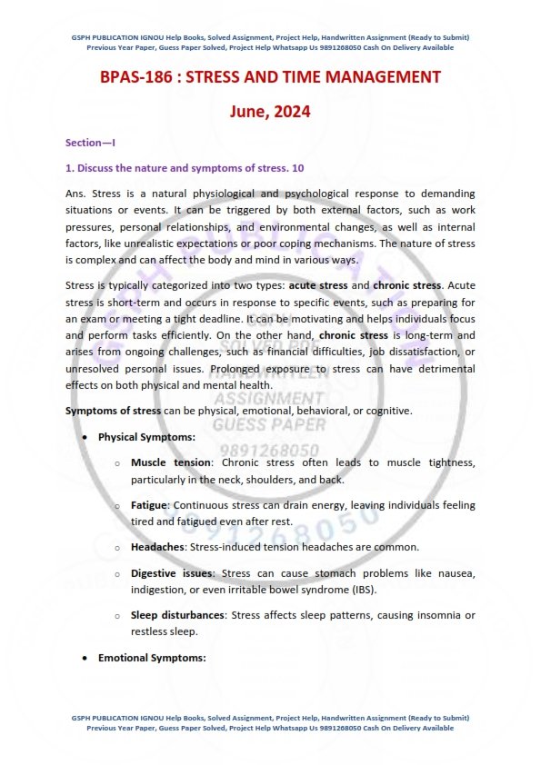 IGNOU BPAS-186 Previous Year Solved Question Paper English Medium (JUNE 2024)