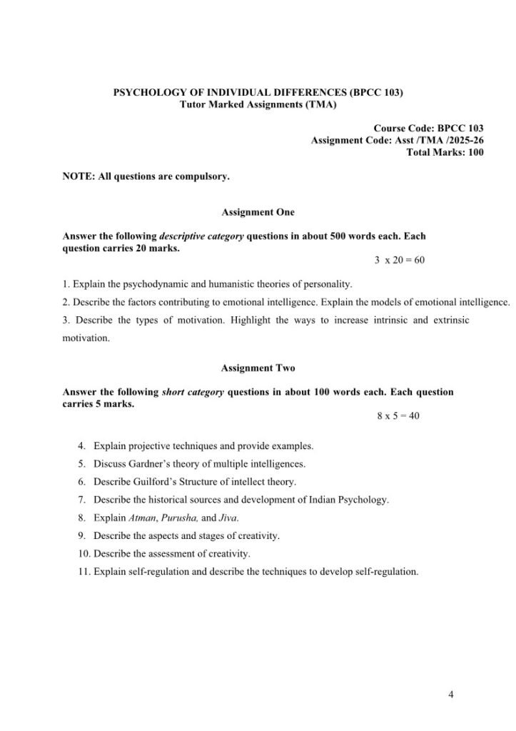 IGNOU BPCC-103 Solved Assignment 2025-26 English Medium