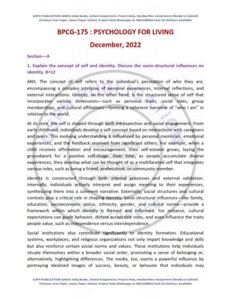 IGNOU BPCG-175 Previous Year Solved Question Paper English Medium (DEC 2022)