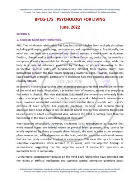 IGNOU BPCG-175 Previous Year Solved Question Paper English Medium (JUNE 2022)