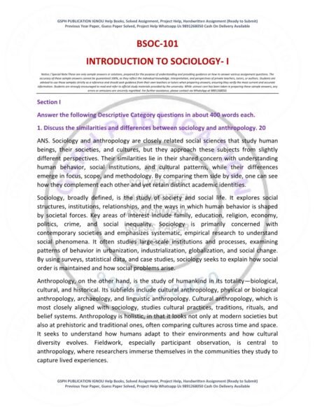 IGNOU BSOC-101 Solved Assignment 2025-26 English Medium
