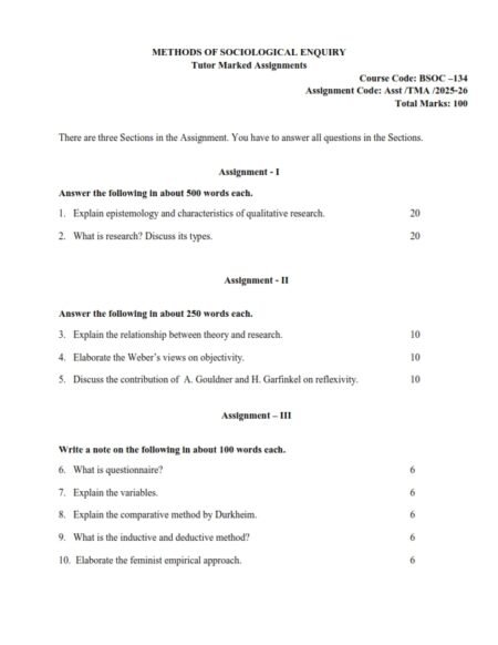 IGNOU BSOC-134 Solved Assignment 2025-26 English Medium
