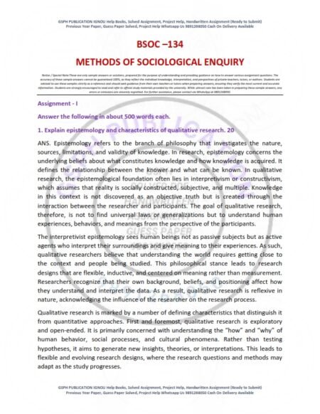 IGNOU BSOC-134 Solved Assignment 2025-26 English Medium