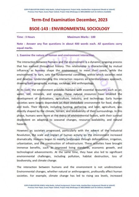 IGNOU BSOE-143 Previous Year Solved Question Paper English Medium (DEC 2023)