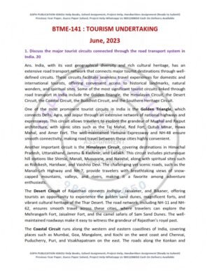 IGNOU BTME-141 Previous Year Solved Question Paper English Medium (June 2023)