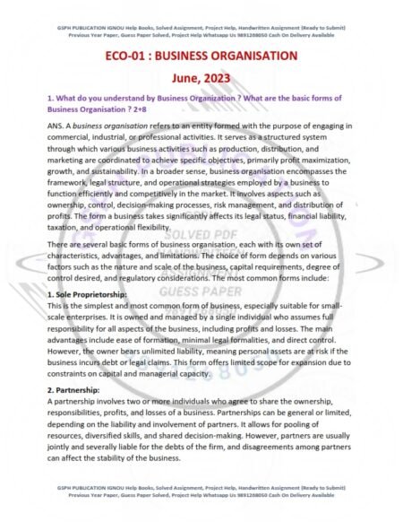 IGNOU ECO-01 Previous Year Solved Question Paper English Medium (June 2023)