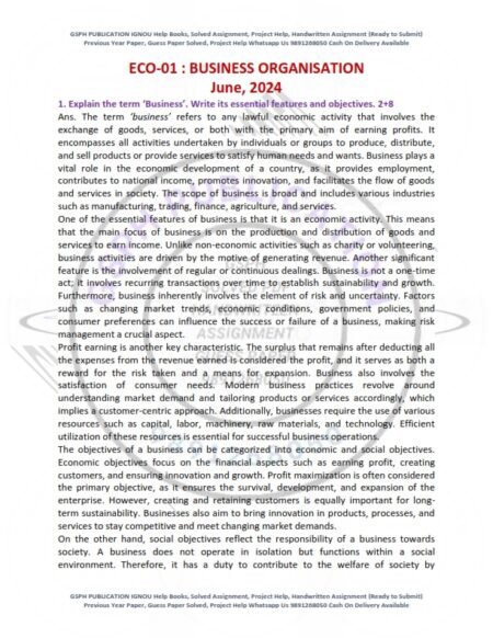IGNOU ECO-01 Previous Year Solved Question Paper English Medium (June 2024)