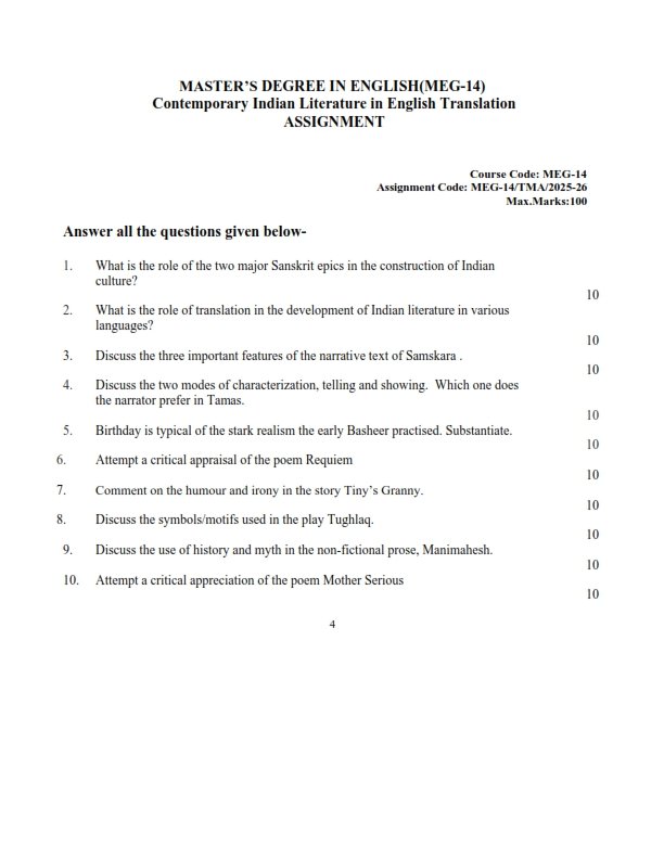 IGNOU MEG-014 Solved Assignment 2025-26 English Medium