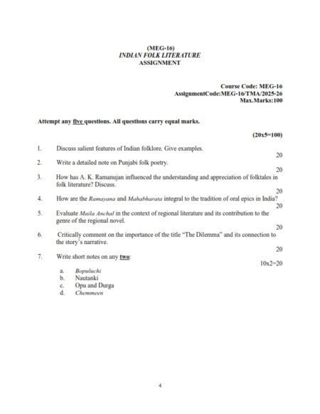 IGNOU MEG-016 Solved Assignment 2025-26 English Medium