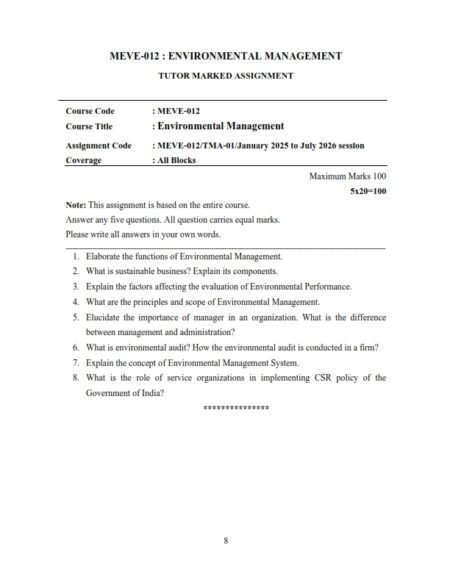 IGNOU MEVE-012 Solved Assignment 2025-26 English Medium